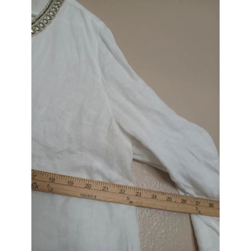 J Jill Top XL Love Linen Tunic Embroidered Cottage Hippie Peasant Boho Bohemian